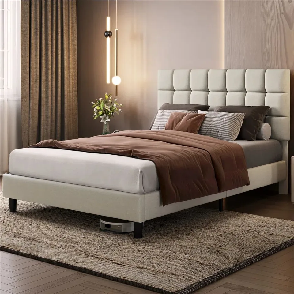 BOXED SIZE MODERN UPHOLSTERED BED FRAME W - KING (2 BOXES)