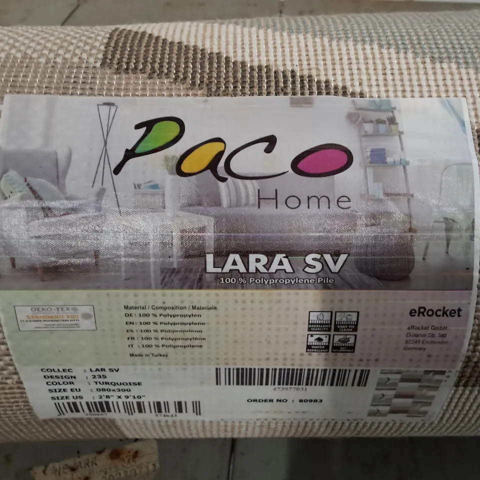 BRAND NEW PACO LARA SV RUG IN TURQUOISE - 80X300CM