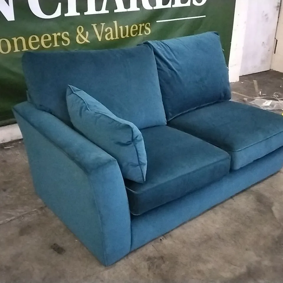 QUALITY BRITISH DESIGNER BLUE PLUSH FABRIC SOFA SECTION