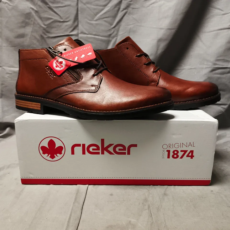 BOXED PAIR OF RIEKER SHOES IN BROWN SIZE UK 9.5