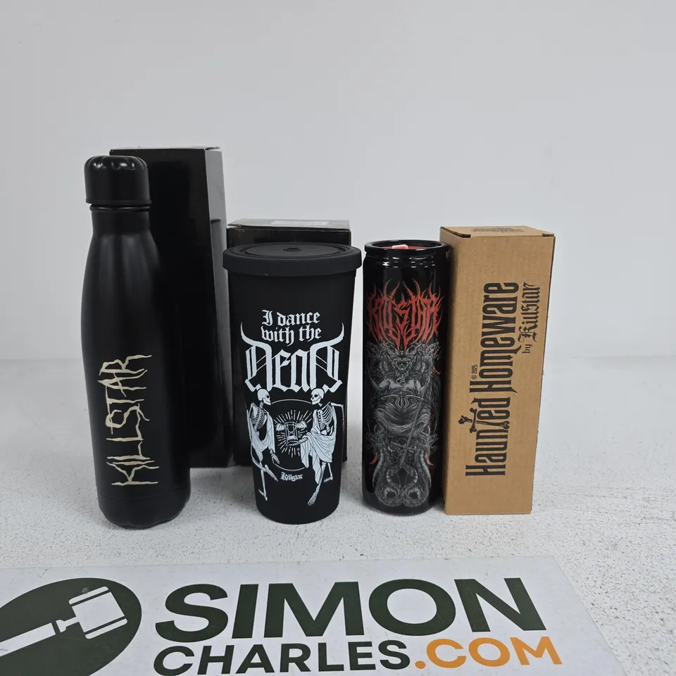 LOT OF APPROXIMATELY 23 ASSORTED BRAND NEW KILLSTAR HOUSEHOLD ITEMS TO INCLUDE DIABLO CANDLESA AND ASSORTED DRINK CONTAINERS