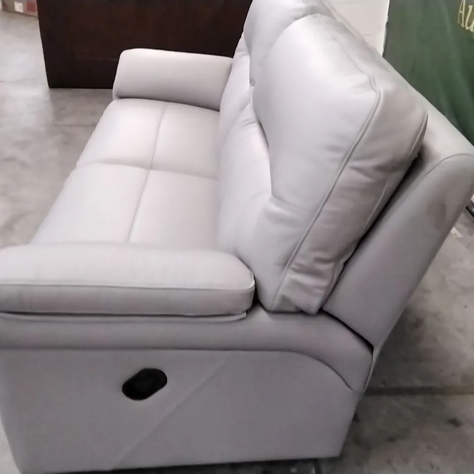 QUALITY BRITISH DESIGNER G PLAN MANUFACTURED SEATTLE 3 SEATER MANUAL RECLINER DBL SOFA -  CAMBRIDGE GREY LEATHER 