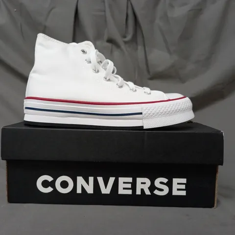 BOXED PAIR OF CONVERSE HI-TOP SHOES IN WHITE UK SIZE 3