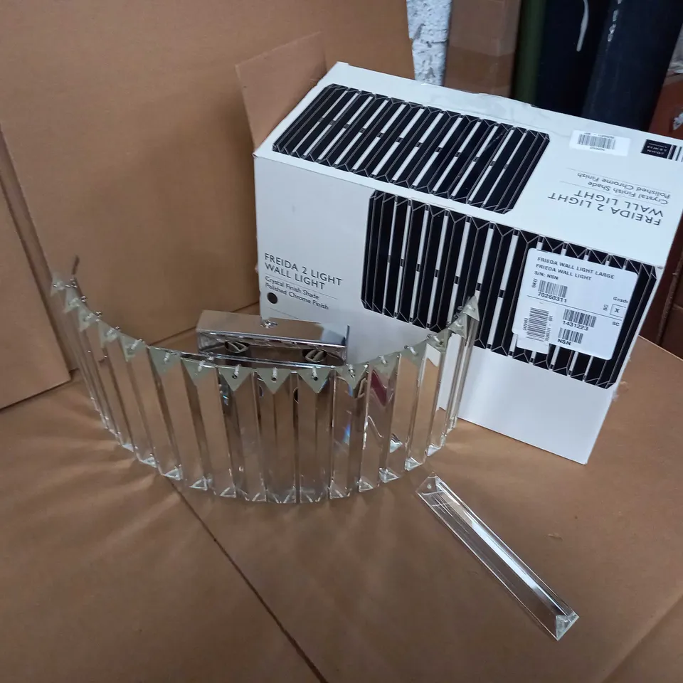 BOXED JOHN LEWIS POLISHED CHROME/CRYSTAL SHADE FREIDA 2 LIGHT WALL LIGHT