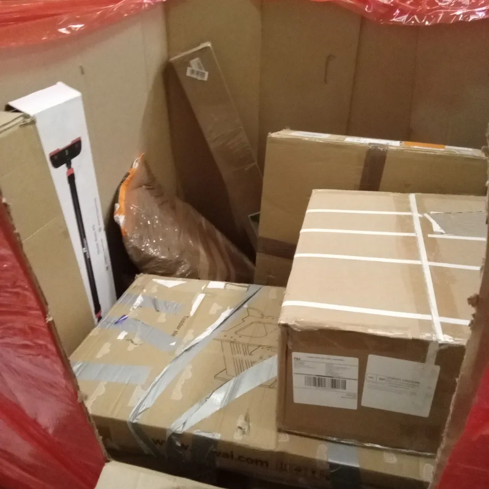 PALLET OF ASSORTED HOUSEHOLD GOODS AND PRODUCTS TO INCLUDE; PULL-UP BAR, THERMOSTATIC SHOWER COLUMN, TURN-TABLE, KIDS PLASTIC FENCE PLAYPEN ETC