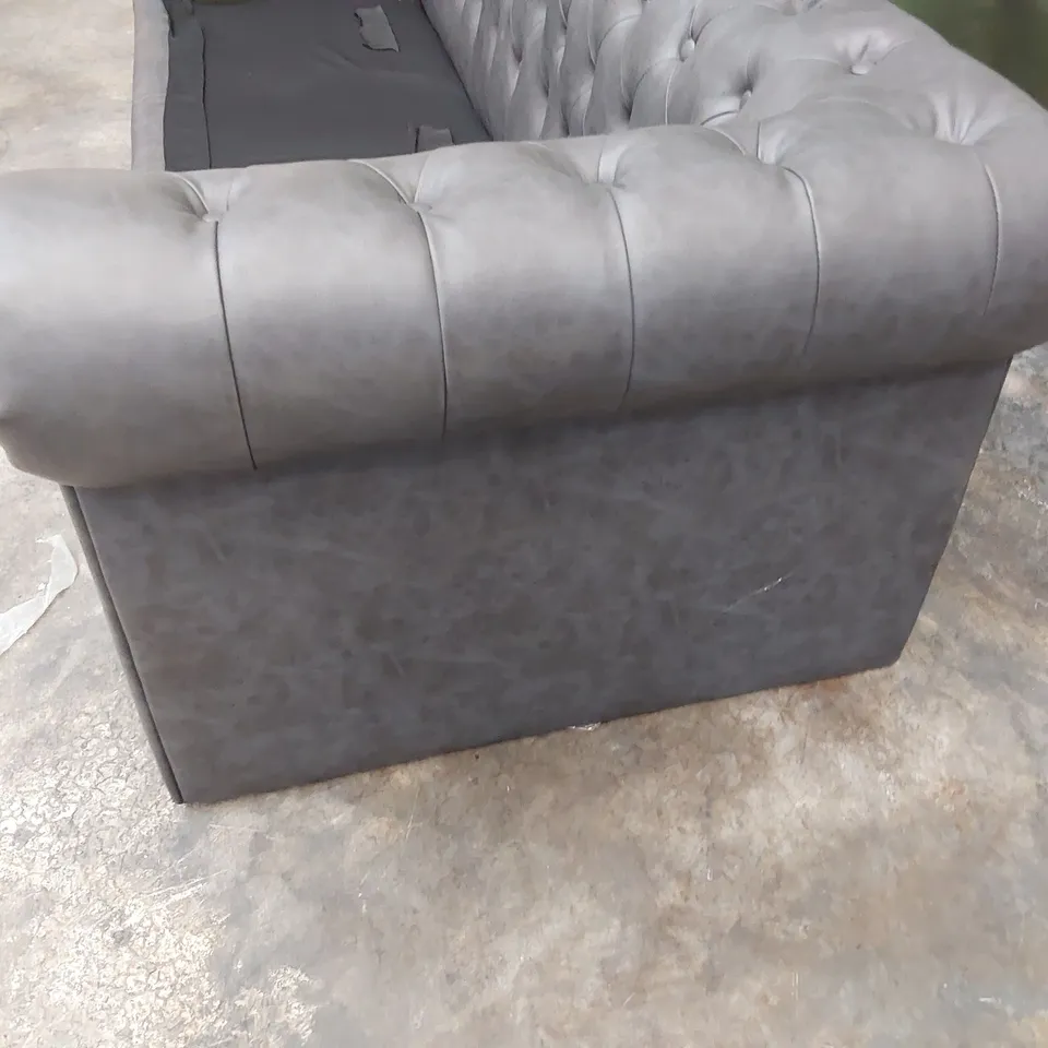 DESIGNER THREE SEATER CHESTERFIELD SOFA GREY LEATHER 