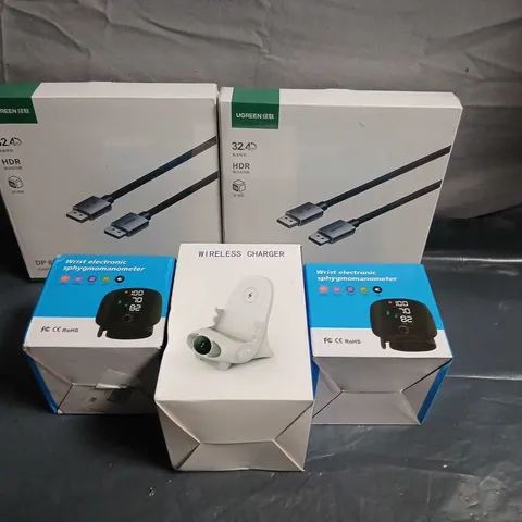 THIRTEEN ASSORTED PRODUCTS TO INCLUE;  WRIST BLOOD PRESSURE MONITORS, WIRELESS CHARGER & USB CABLES (BOX LOT)
