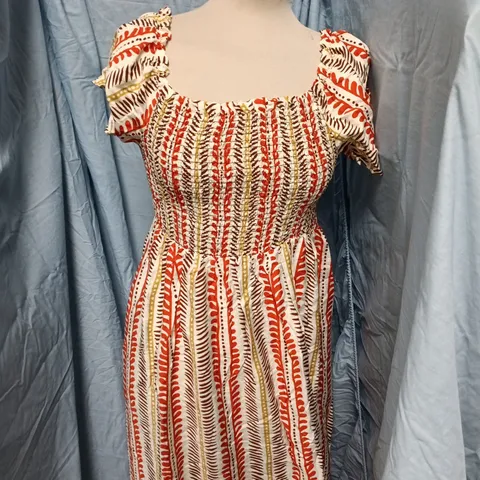 BLUE VANILLA ORANGE PATTERN SHIRT MIDI STRIPE DRESS – UK SIZE L