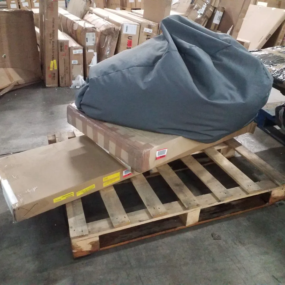 PALLET CONTAINING ASSORTED FURNITURE PARTS INCLUDING BEANBAG & SIDEBOARD 