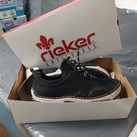 BOXED PAIR OF RIEKER DECK SHOES/TRAINERS - black- SIZE 7 UK