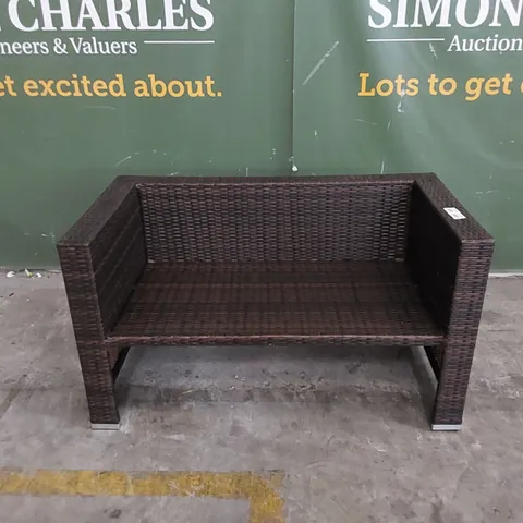 DESIGNER 2 SEATER RATTAN GARDEN SOFA - BROWN