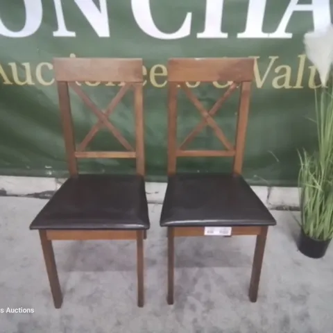 PAIR KENDAL DARK WOOD DINING CHAIRS BROWN SEAT PADS