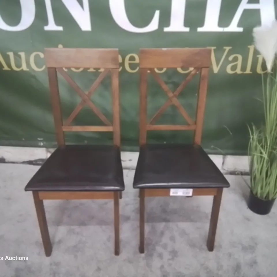 PAIR KENDAL DARK WOOD DINING CHAIRS BROWN SEAT PADS