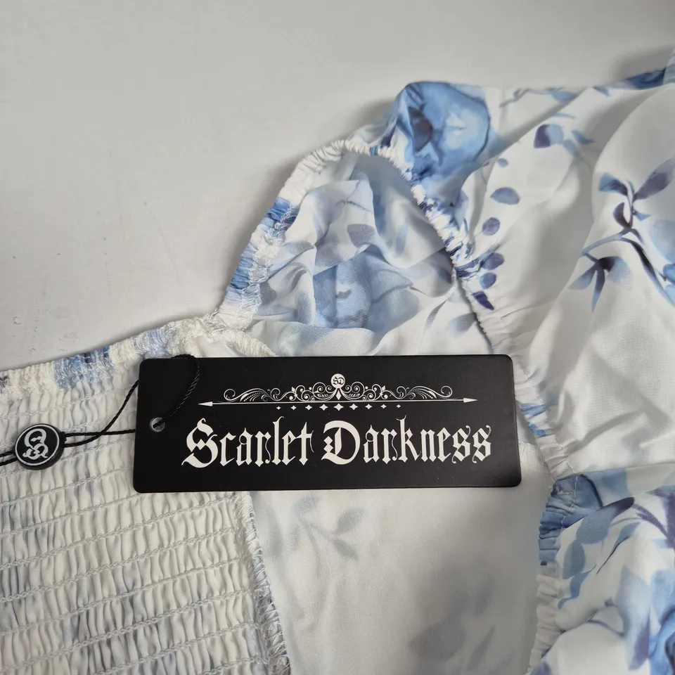 SCARLET DARKNESS FLORAL DRESS – WOMEN'S, SIZE L (BLUE & WHITE)