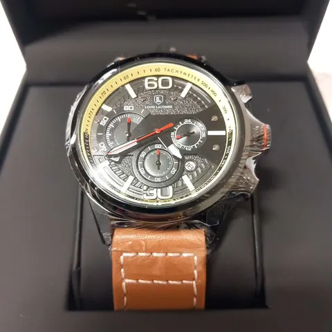 MENS LOUIS LACOMBE CHRONGRAPH WATCH β 3 SUB DIALS β BLACK CASE β LEATHER STRAP β EST Β£395