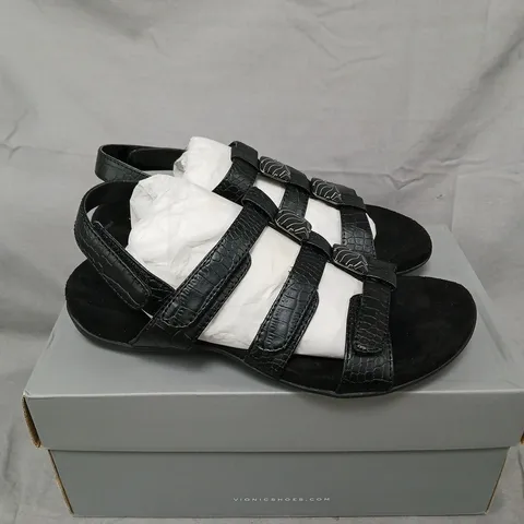BOXED PAIR OF VIONIC REST SANDALS IN BLACK CROC - SIZE 3