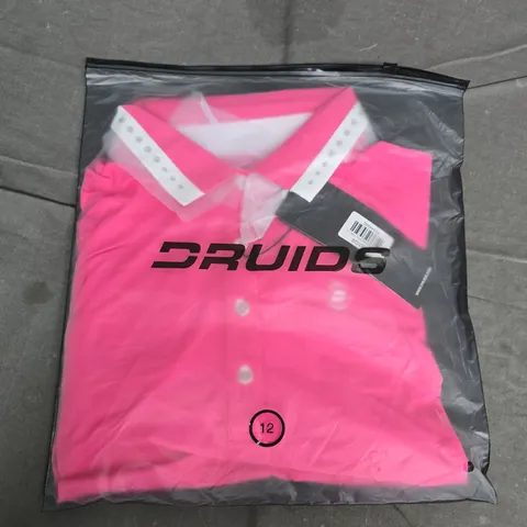 BAGGED LADIES COUTURE POLO SHIRT - PINK, WHITE COLLAR TRIM - UK 12