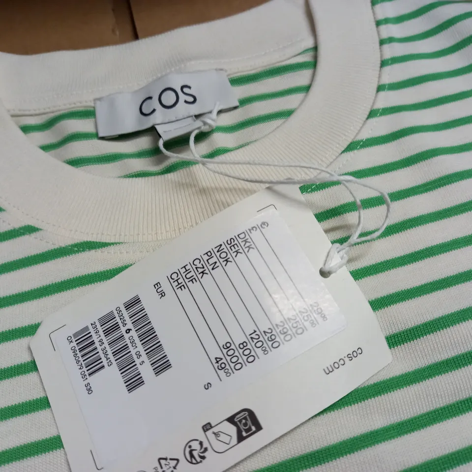 COS GREEN/WHITE STRIPED T-SHIRTS - EUR S