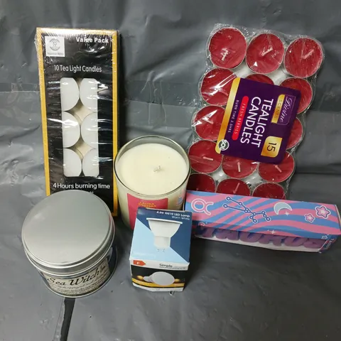 APPROXIMATELY 12 ASSORTED HOUSEHOLD ITEMS TO INCLUDE CANDLES, LIGHTBULBS, TEALIGHT, ETC