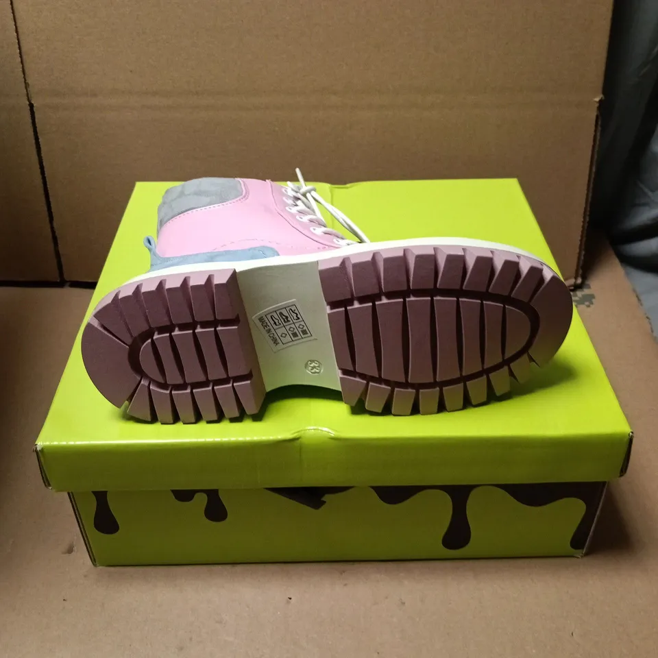BOXED PAIR OF KOI KIDZ LIL' HYDRA KAWAII BOOTS IN PINK MULTI - SIZE 1