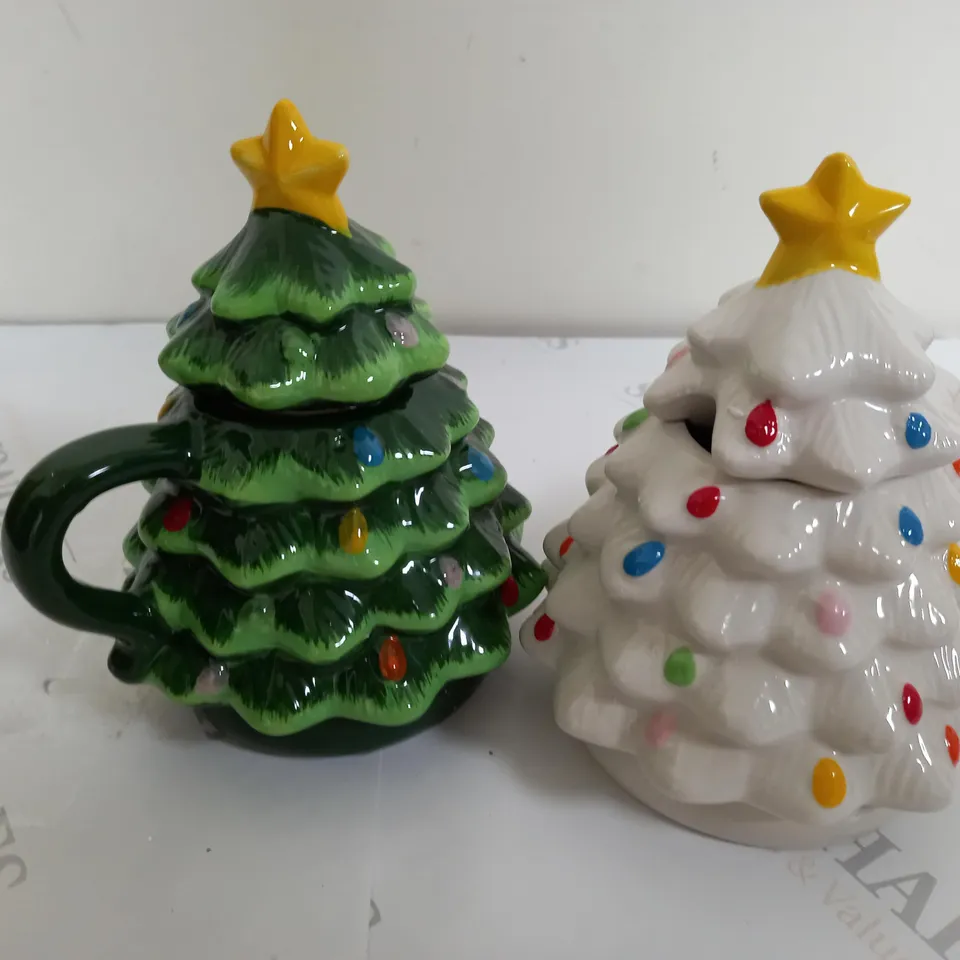 MR CHRISTMAS SET OF NOSTALGIC CERAMIC CHRISTMAS TREE MUGS IN GIFT BOXES (GREEN & WHITE)