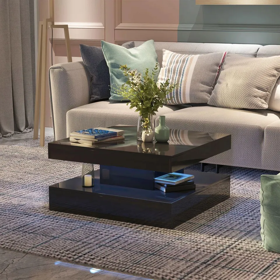 BOXED CHARVEZ SOLID COFFEE TABLE WITH 16 COLOURS LED LIGHTS 78×78CM