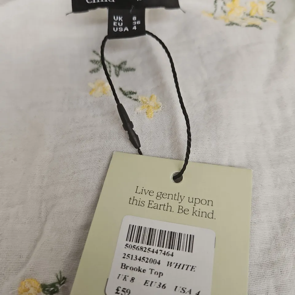 NOBODY'S CHILD BROOKE TOP – WHITE WITH YELLOW FLORAL, UK 8
