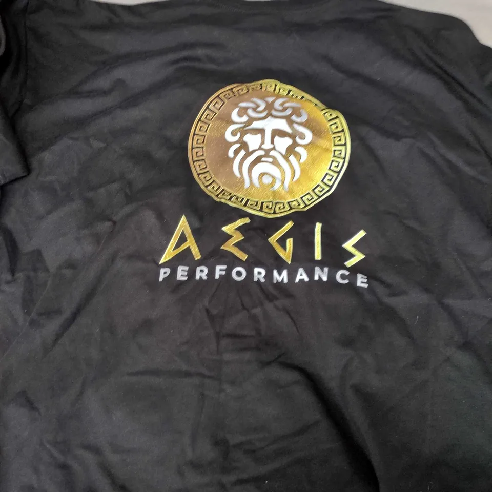 AEGIS PERFORMANCE BLACK T-SHIRT WITH GOLD CREST LOGO