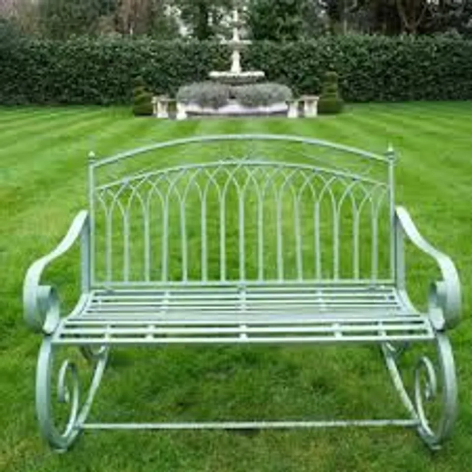 BRAND NEW HOMESDIRECT365 ALFIE LIGHT GREEN METAL ROCKING BENCH