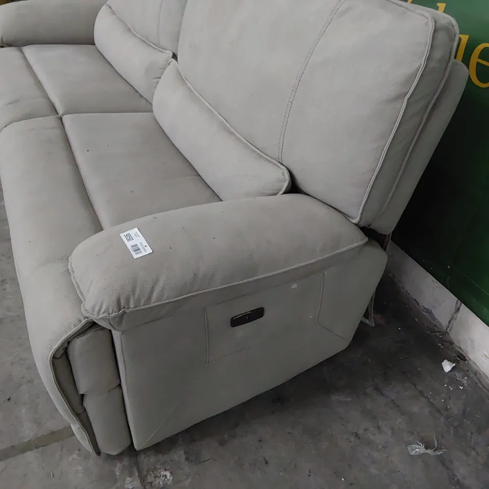 DESIGNER POWER RECLINING THREE SEATER SOFA GREY MACAU FABRIC 