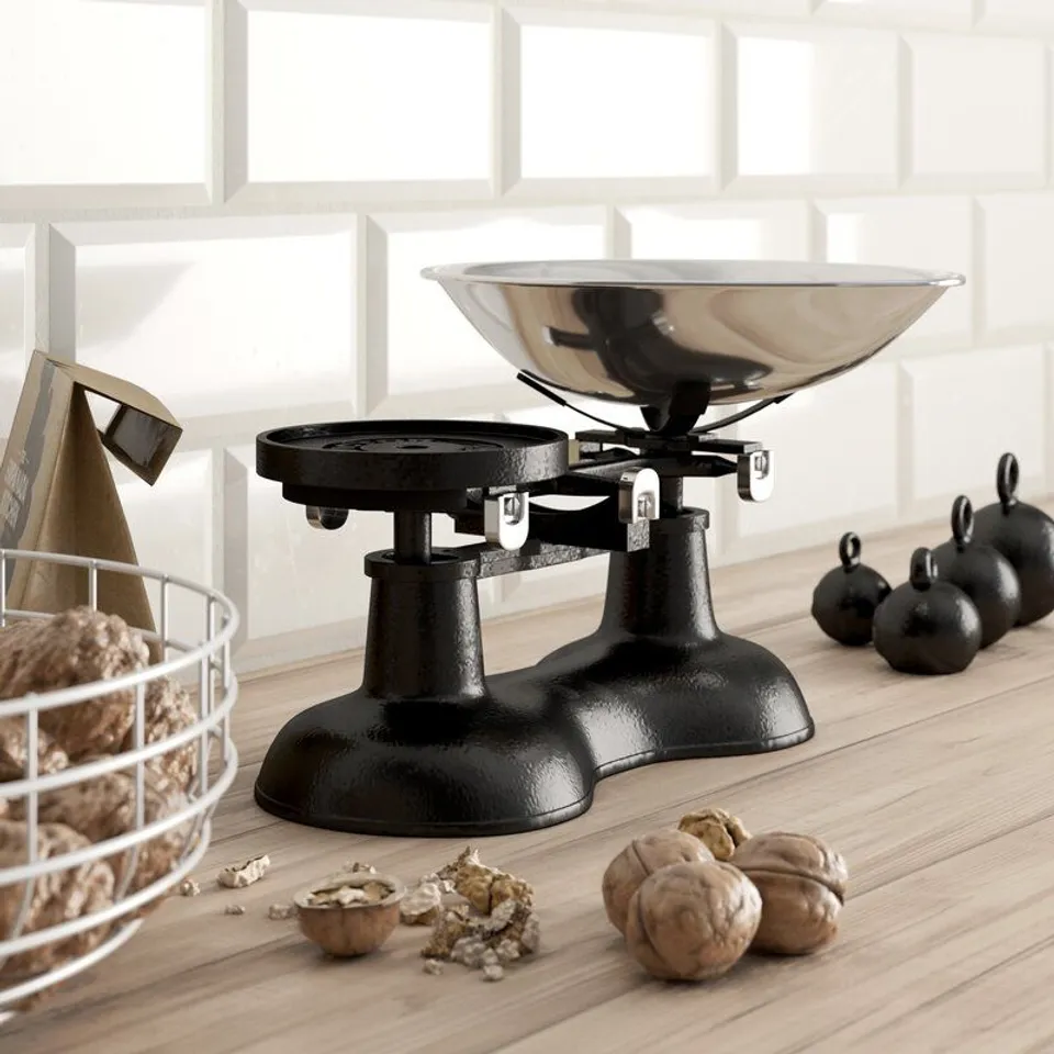 BOXED MECHANICAL BLACK & CHROME KITCHEN SCALE