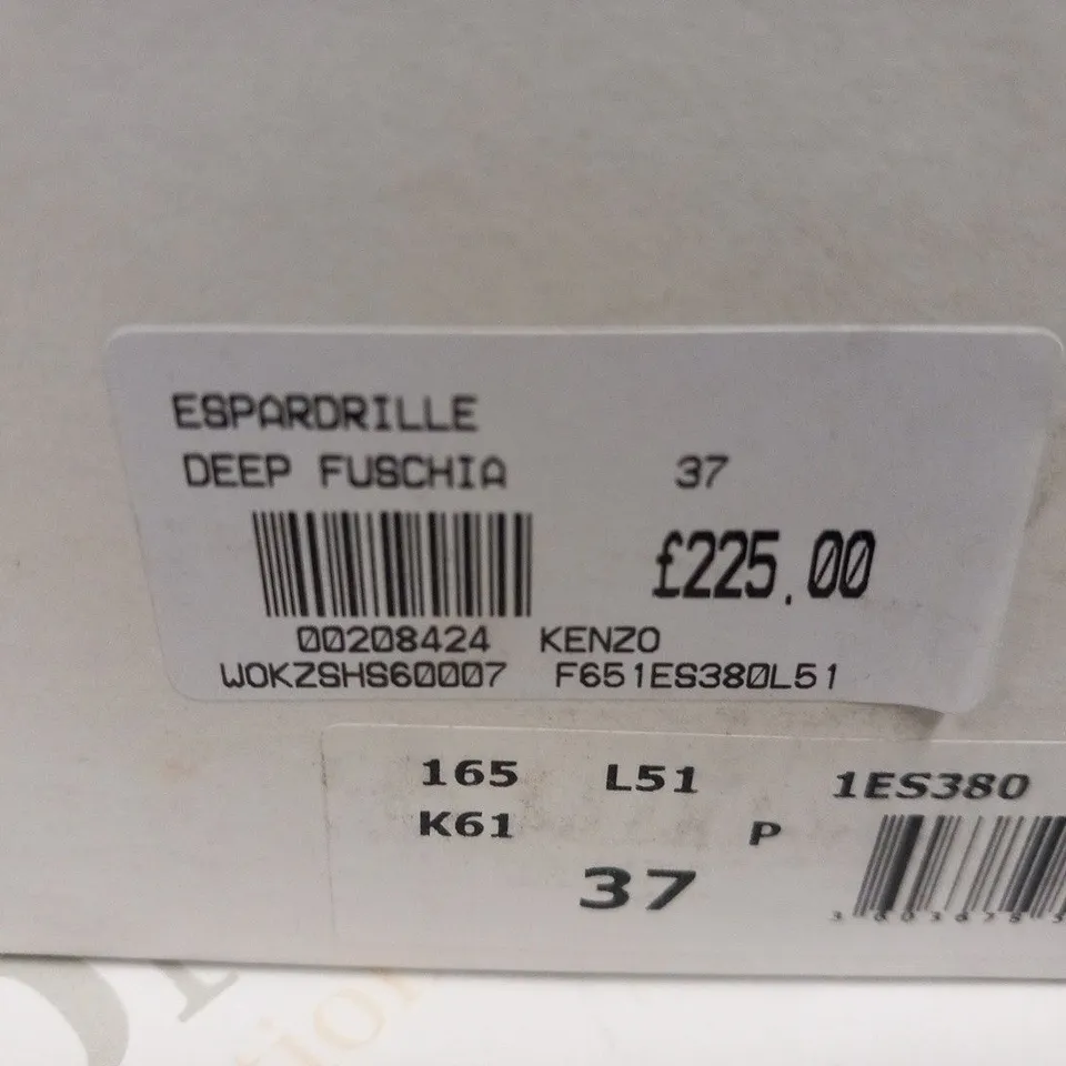 BOXED PAIR OF KENZO ESPADRILLE DEEP FUSCHIA SIZE 37