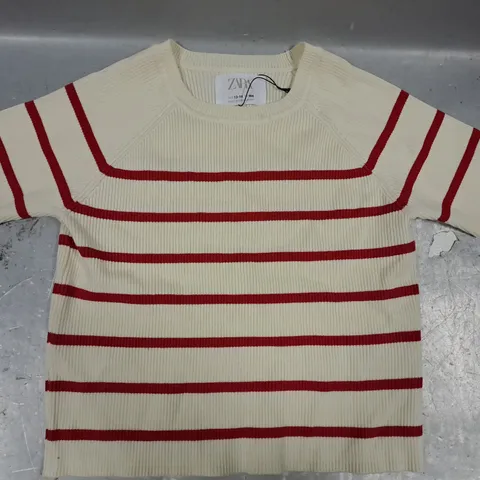 ZARA STRIPED TOP IN CREAM/RED SIZE 13-14