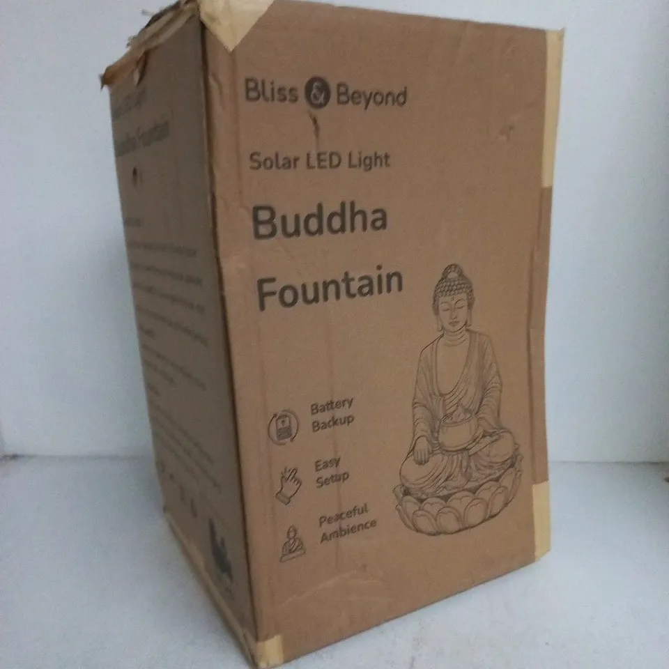 BLISS & BEYOND BUDDHA FOUNTAIN – SOLAR LED GARDEN WATER FEATURE