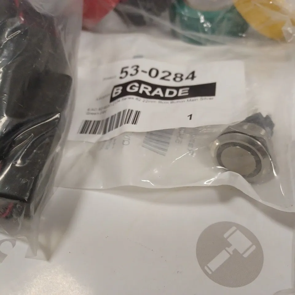 LOT OF ASSORTED ITEMS TO INCLUDE SWITCHES, BATTERY HOLDERS, INSULATION TAPE AND SYRINGE PRESSURE CAPS