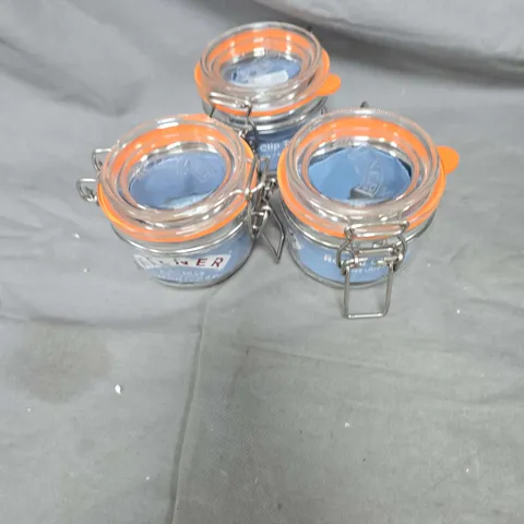 SET OF 3 CLIP-TOP GLASS JARS WITH METAL CLAMPS, 125 ML (4 FL OZ)