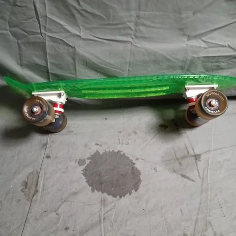 MELLO MINI SKATEBOARD – GREEN TRANSLUCENT DECK, BROWN WHEELS (TOY)