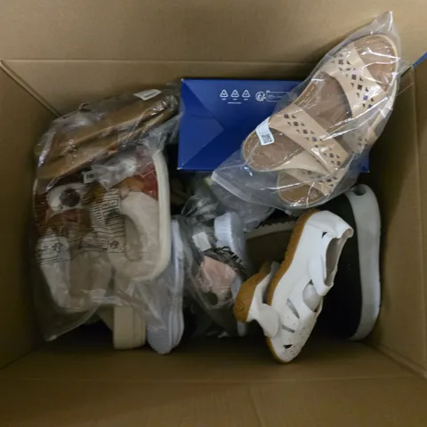 BOX OF APPROXIMATELY 12 PAIRS OF UNBOXED ASSORTED SHOES IN VARIOUS COLOUR, STYLES AND SIZES