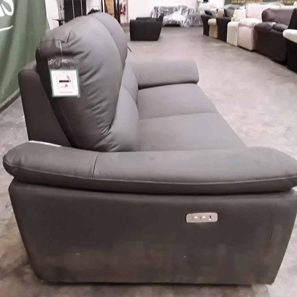 DESIGNER 3 SEATER ELECTRIC RECLINER SOFA - DARK GREY LEATHER