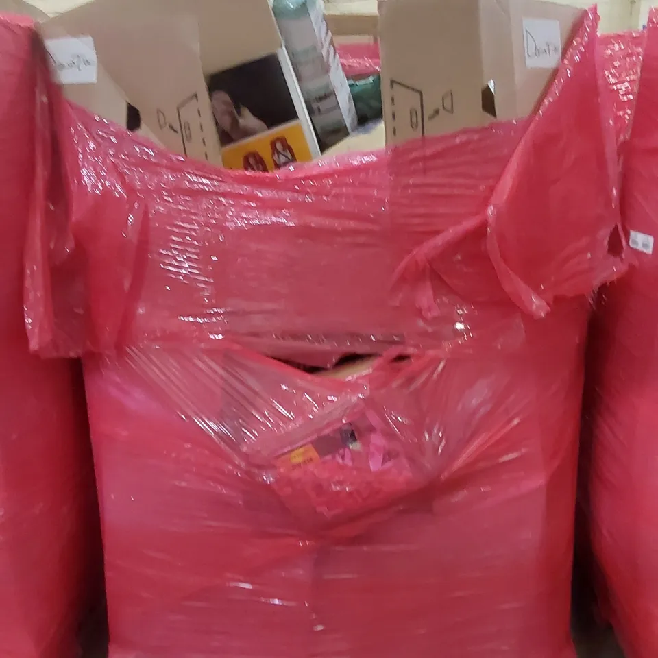 PALLET OF ASSORTED HOUSEHOLD ITEMS AND CONSUMER PRODUCTS TO INCLUDE; GYM LIFTING BENCH, BEDROOM PRODUCTS, BOXED FURNITURE ETC 