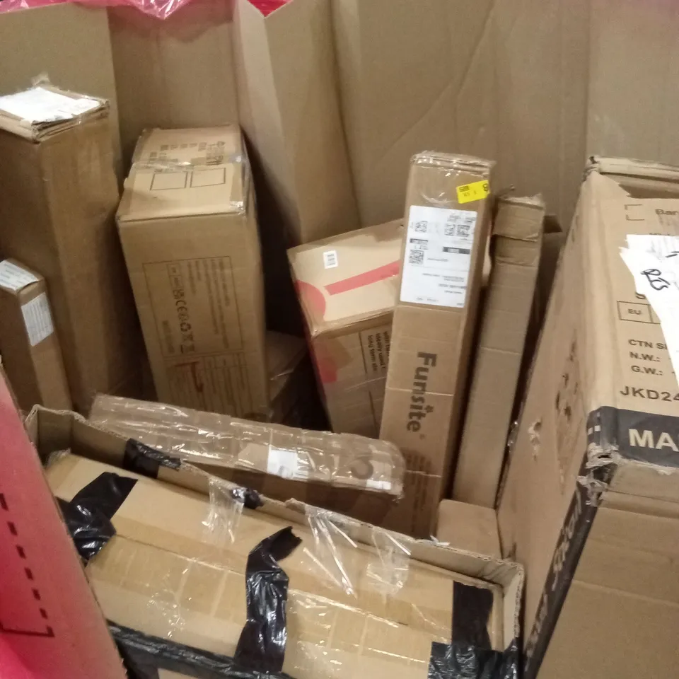 PALLET OF ASSORTED HOUSEHOLD GOODS & PRODUCTS TO INCLUDE; GARDEN UMBRELLA, RICE COOKER, KIDS BICYCLE ETC