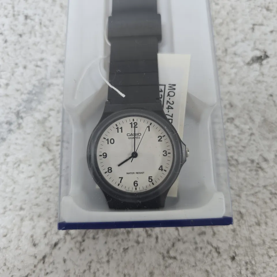 CASIO MO-24-7BL QUARTZ WATCH – BLACK RESIN STRAP, WHITE DIAL