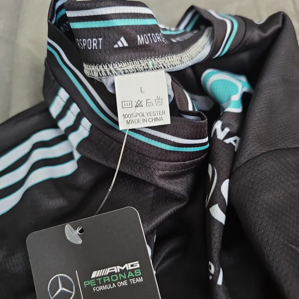 ADIDAS MERCEDES-AMG PETRONAS F1 TEAM JERSEY – BLACK, MEN'S L, SPONSOR LOGOS