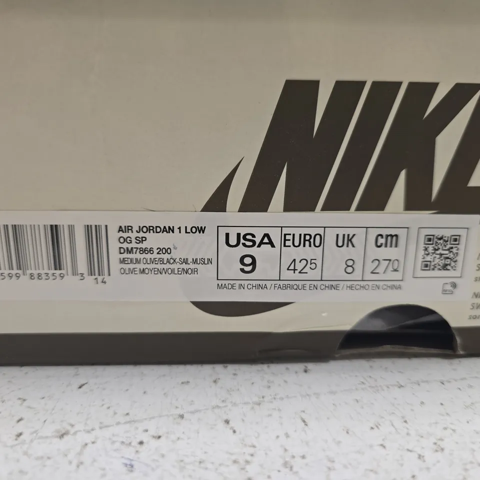 BOXED PAIR OF NIKE AIR JORDAN 1 LOW OG SP OLIVE/WHITE – UK 8