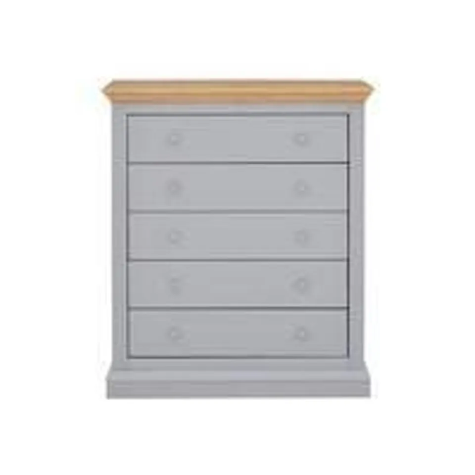 BOXED GRADE 1 HANNA GREY/OAK EFFECT 5-DRAWER CHEST (1 BOX)