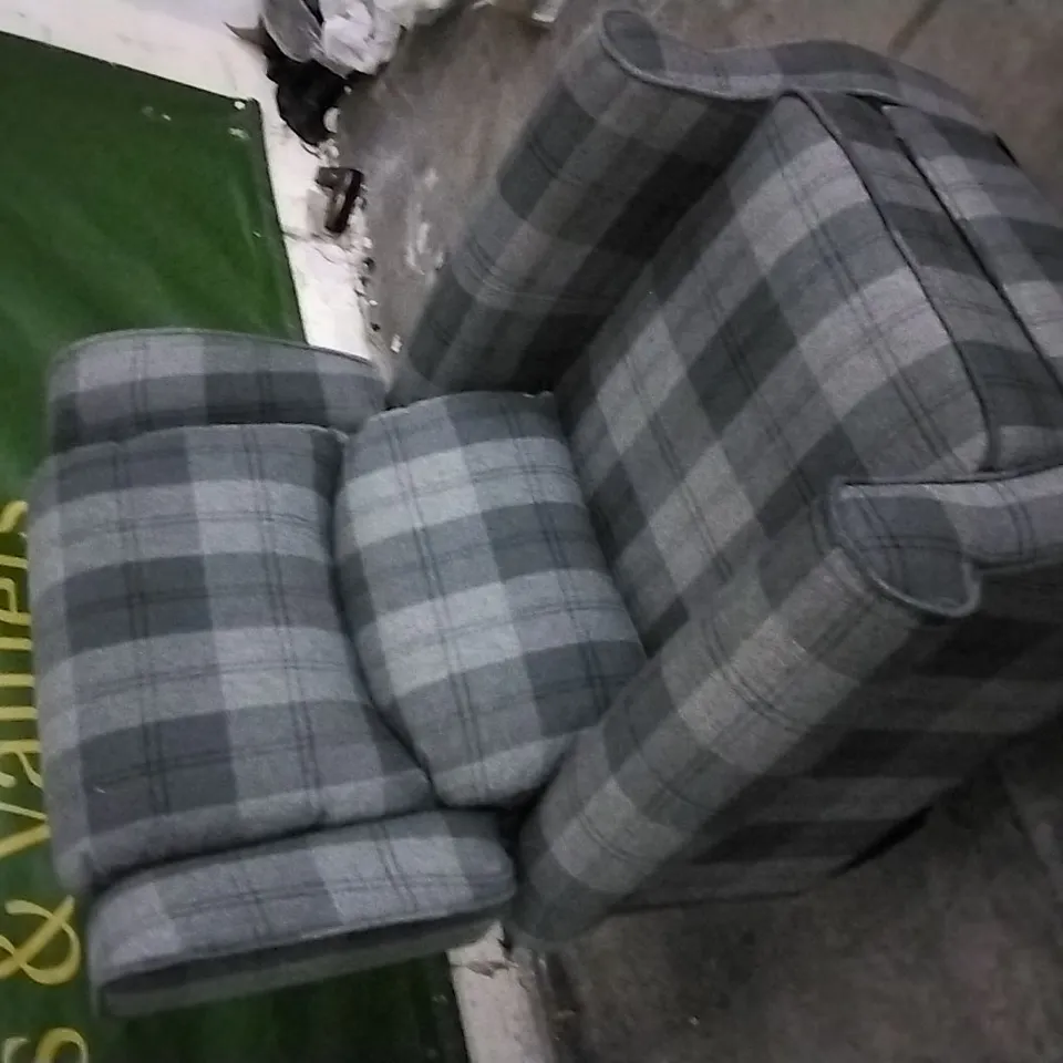 QUALITY DESIGNER LIGHT/DARK GREY TARTAN FABRIC PUSHBACK RECLINER ARMCHAIR 