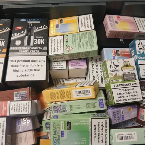 APPROXIMATELY 20 ASSORTED E-CIGARETTE PRODUCTS TO INCLUDE BRANDS SUCH AS HAYATI, LOST MARY, HIGO, ETC - COLLECTION ONLY