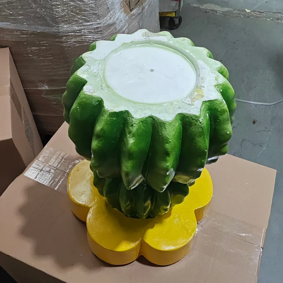 DECORATIVE CERAMIC FLOWER SCULPTURE, YELLOW AND GREEN