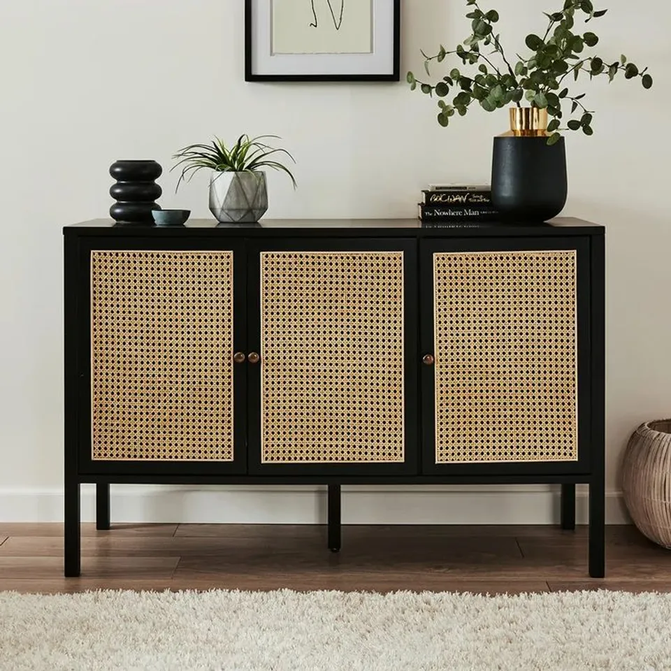 BOXED TENAYA 121CM WIDE PINE SIDEBOARD IN BLACK (2 BOXES)