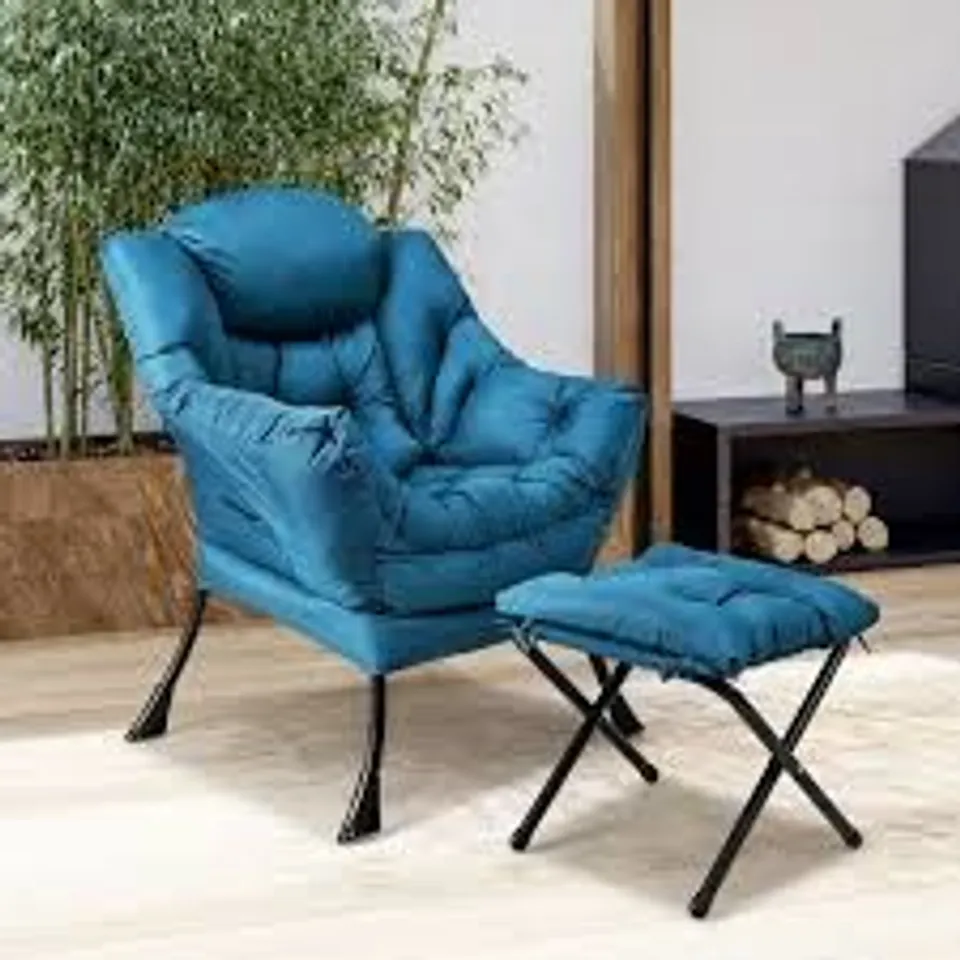 BOXED MODERN LAZY SOFA CHAIR LEISURE ACCENT ARMCHAIR UPHOLSTERED LOUNGE CHAIR WITH FOLDABLE FOOTREST AND SIDE STORAGE POCKET